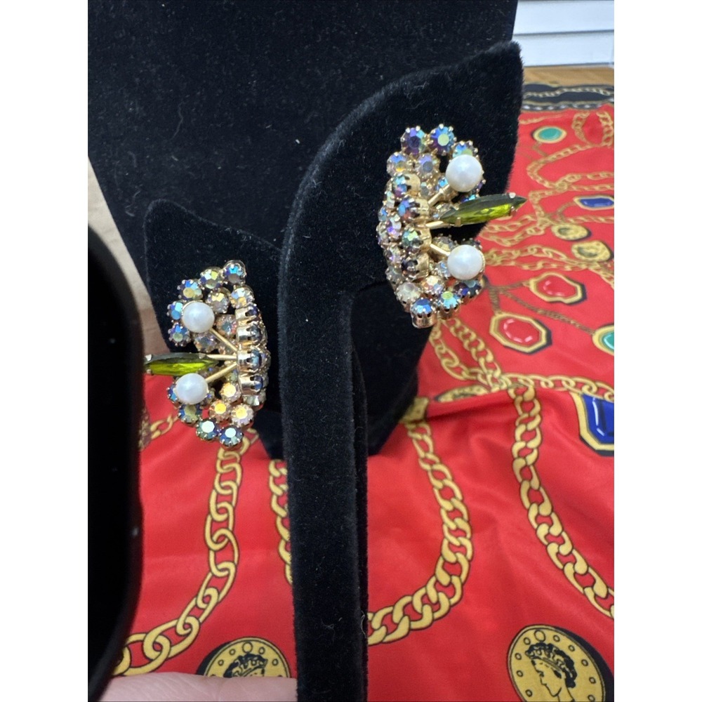Alice Caviness Signed Vintage 3D Rhinestoned Earrings Rare Gorgeous Orchid